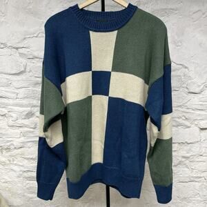 Structure Knit Color Block Crewneck Sweater Ramie Cotton Vintage 90s Y2K